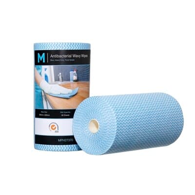 Matthews Blue Wavy Wipes, Antibacterial, 90 sheets / 45m roll
